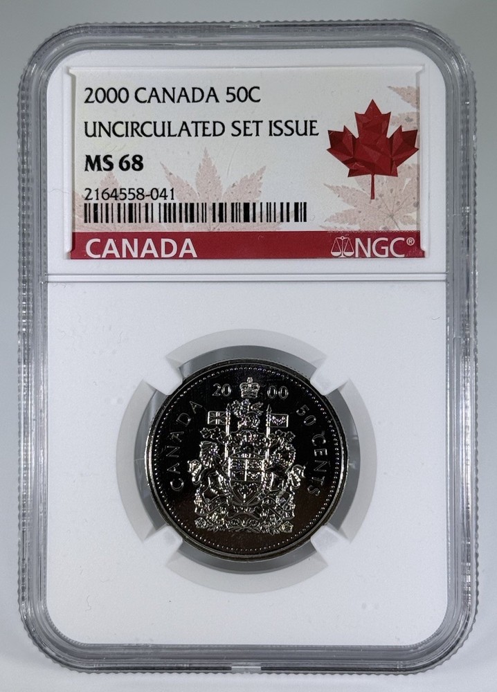2000 NO ' W ' MINT CANADA 50 CENT NGC MS68 UNC HALF DOLLAR