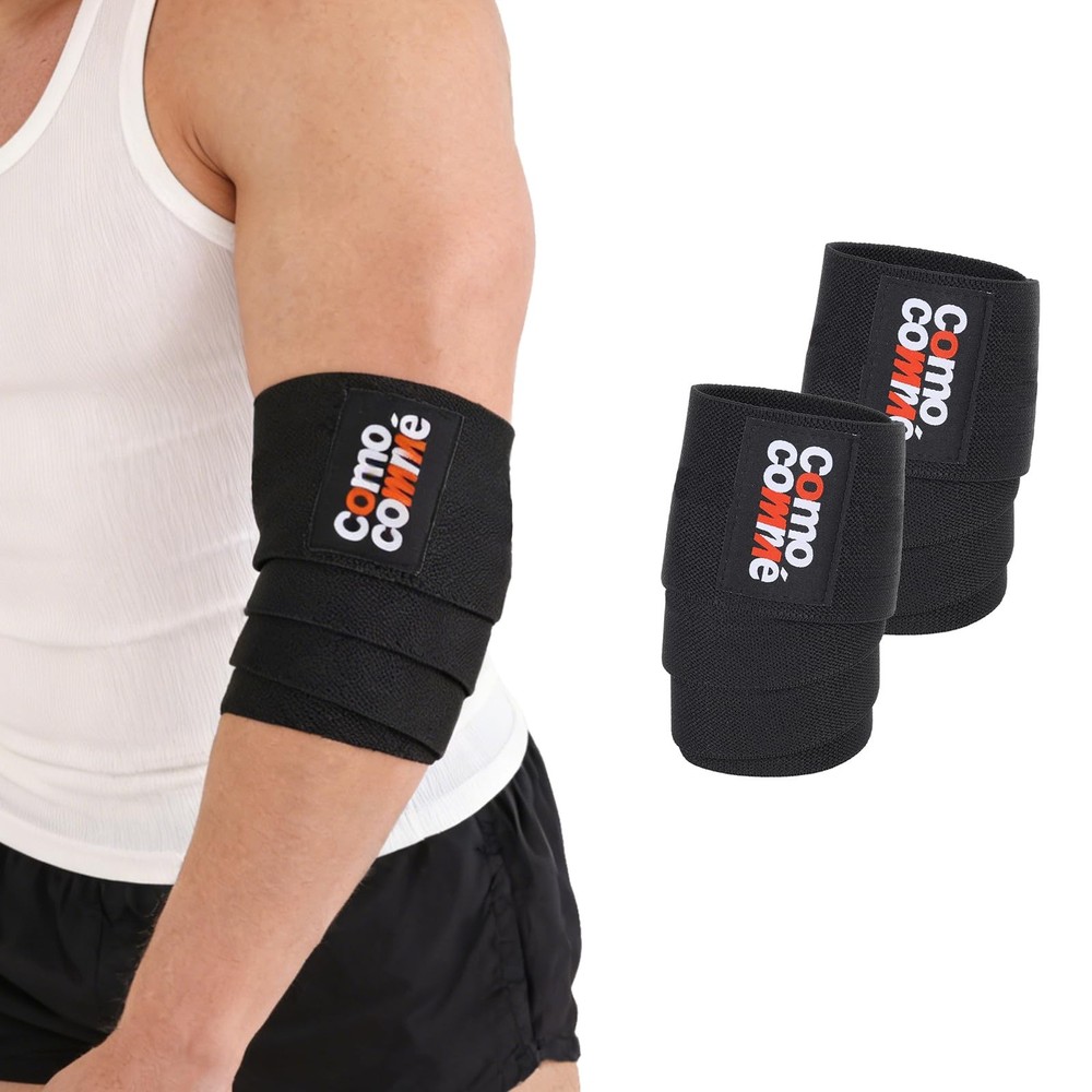 Weightlifting Elbow Wraps, 1 pair 47" Black Adjustable Compression Straps Elb...