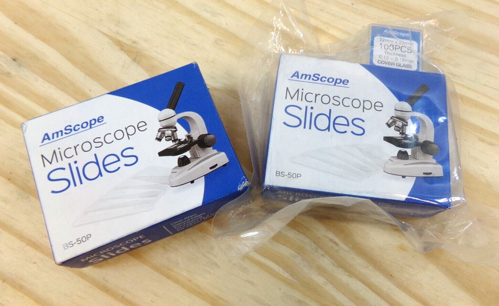 Amscope Microscope Slides BS-50P Clear Glass 2 Boxes - 100 Slides