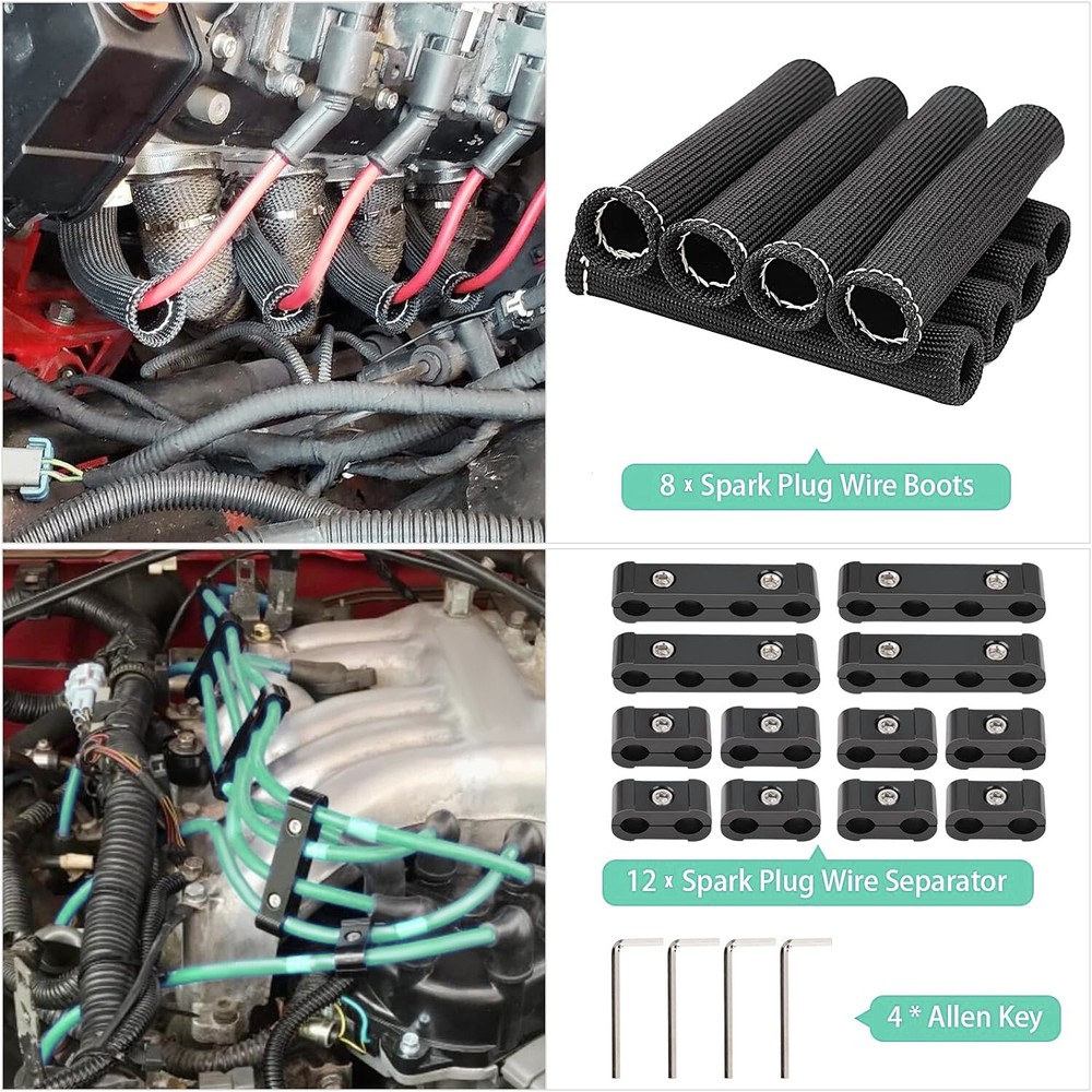 Spark Plug Heat Shield Protector Engine Spark Plug Wire Separator Black 20Pcs