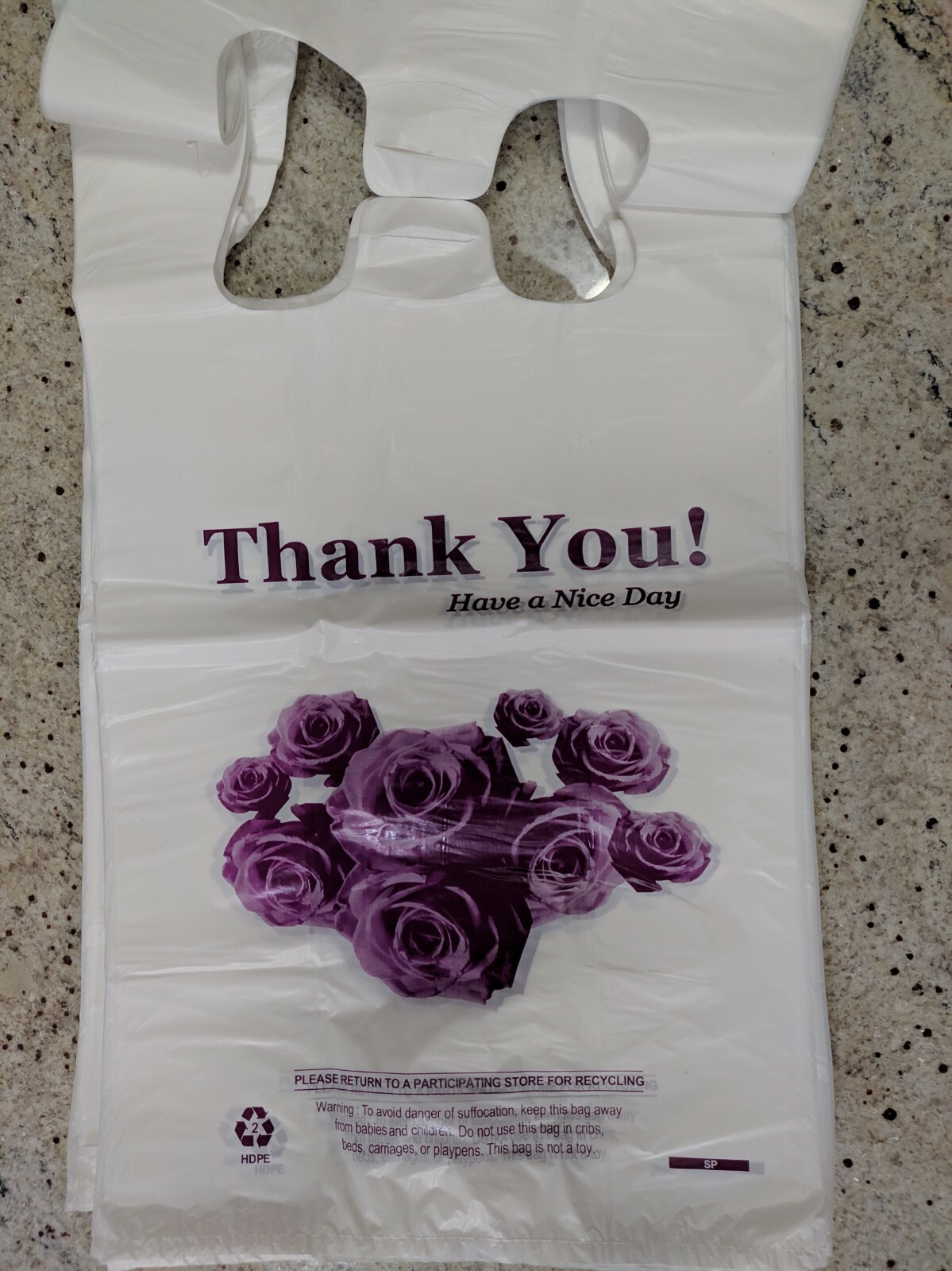 Heavy Duty T-Shirt Bag Flower Thank You Plastic Carry Out Bags 11.5"x 6"x 21"