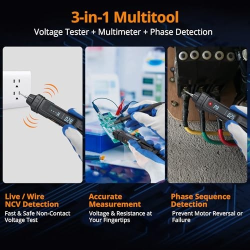 3 in 1 Pen Type Multimeter with Phase Sequence Detection 6000 Counts Digital