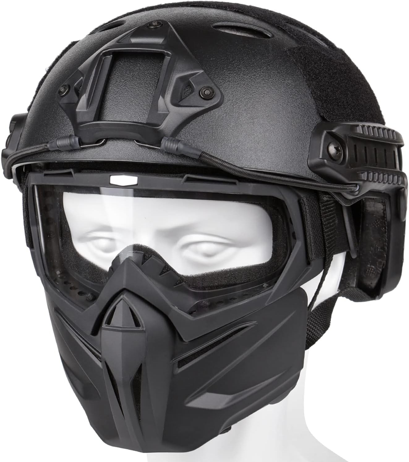 Airsoft Helmet and Mask, Full Face Mask with Detachable Goggles, Paintball Black
