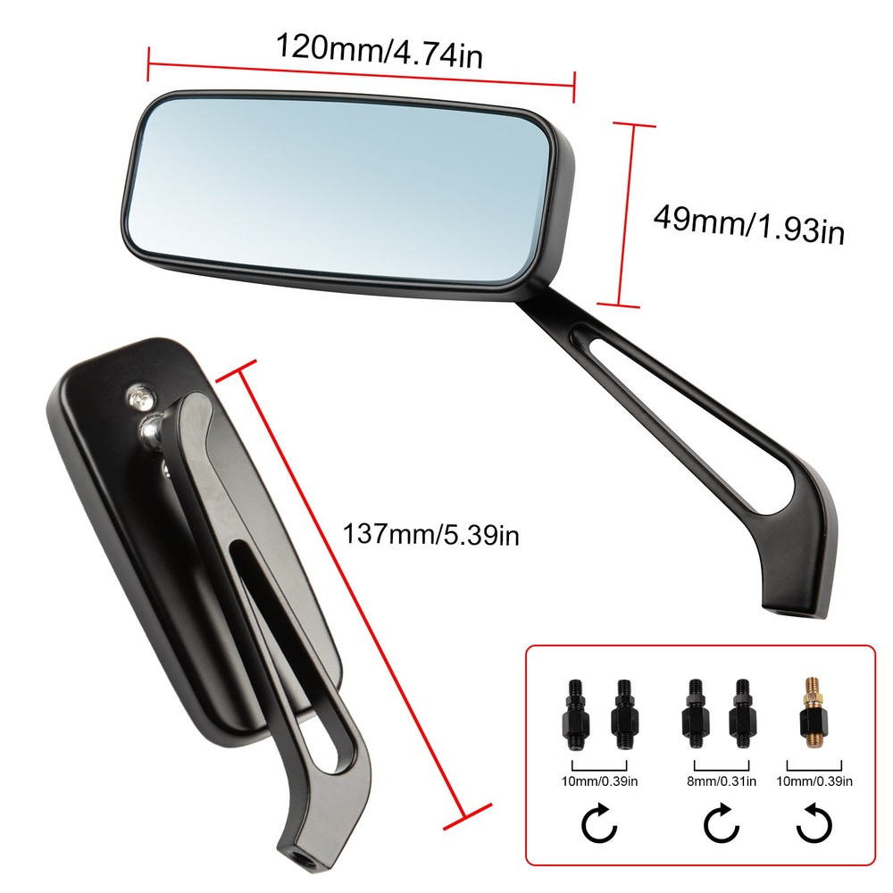 Black US Rectangular Motorcycle Rear View Side Mirrors For Honda Shadow Bobber