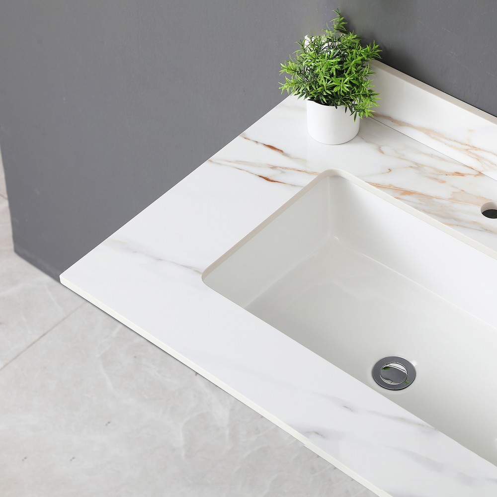 31 In Marble Vanity Top Sintered Stone Undermount Rectangular Sink + Backsplash