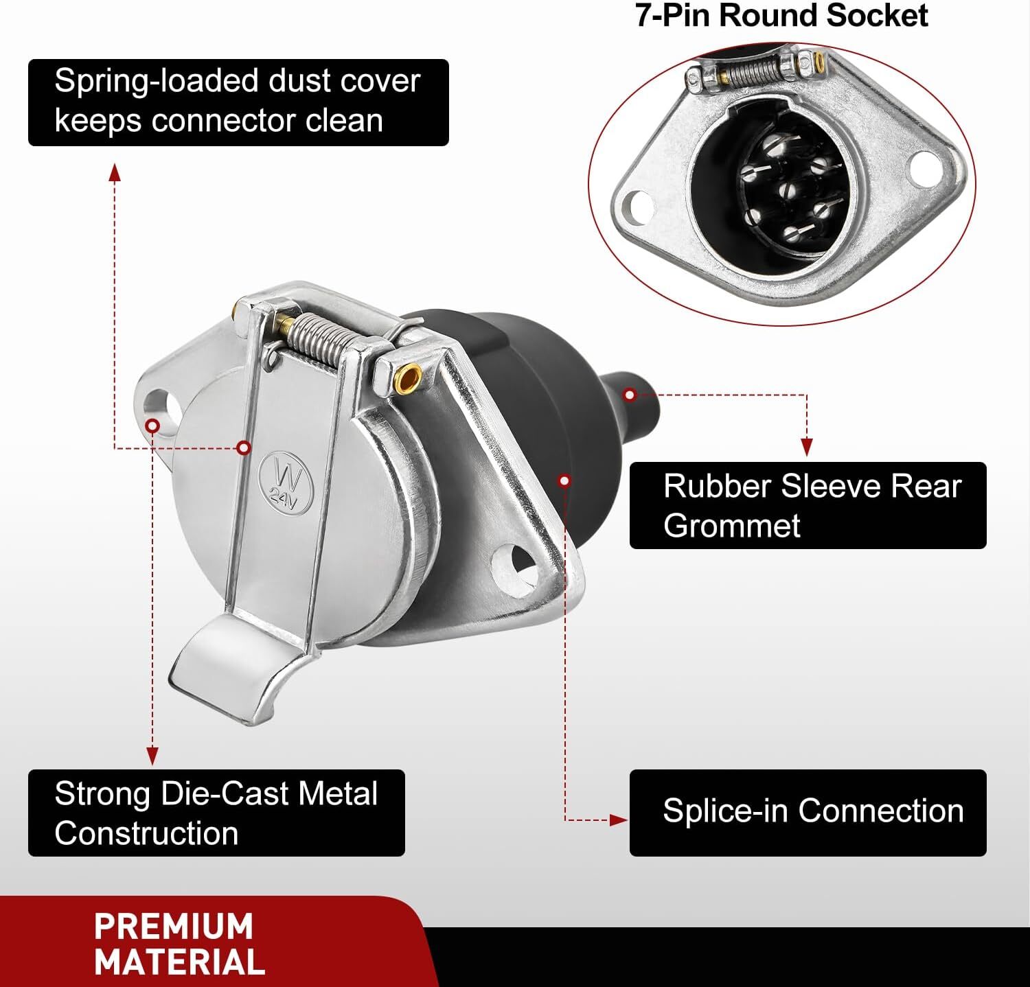 Nilight Vehicle-Side 7-Pin Round Trailer Wiring Harness Socket 7 Way Female-End