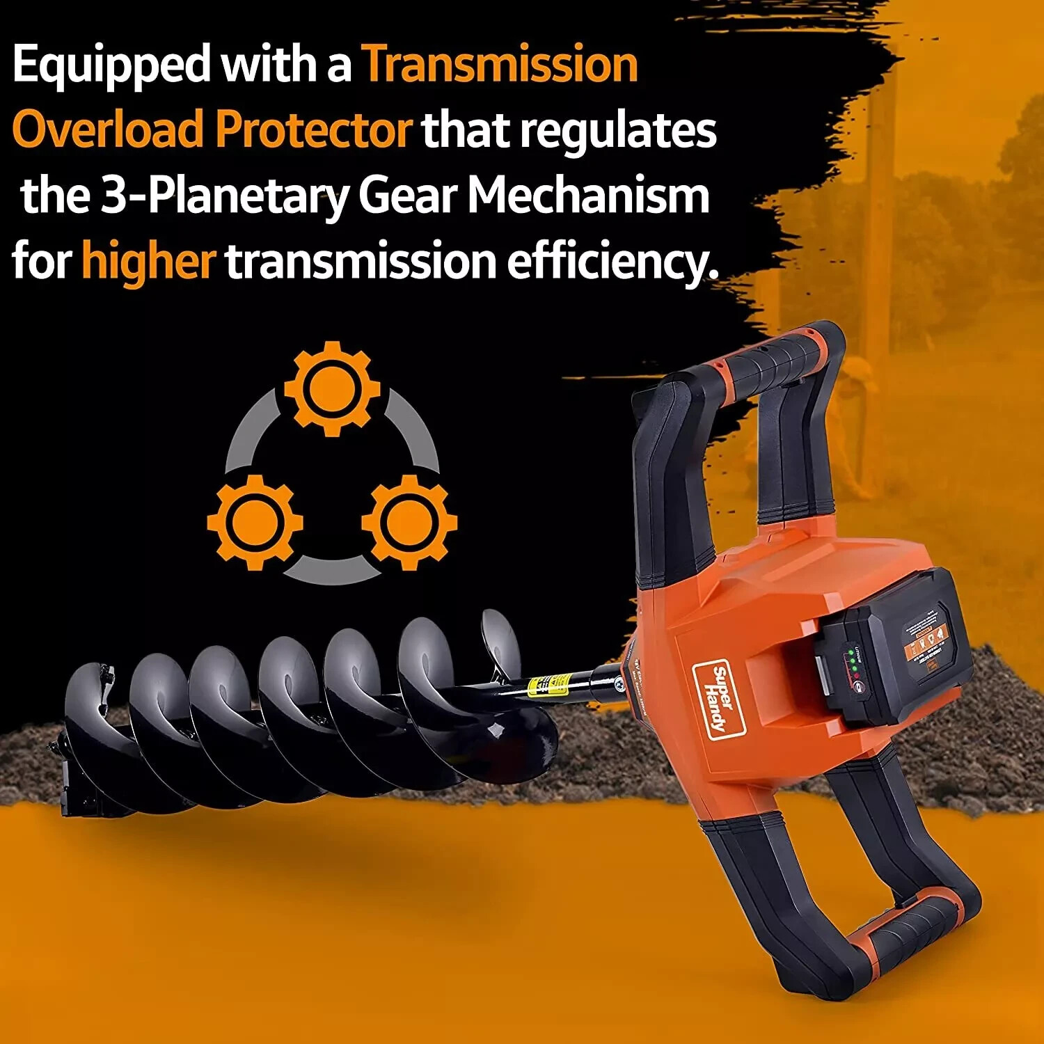 SuperHandy 6" x 30" Steel Bit Electric Powered Earth Auger Post Hole Digger