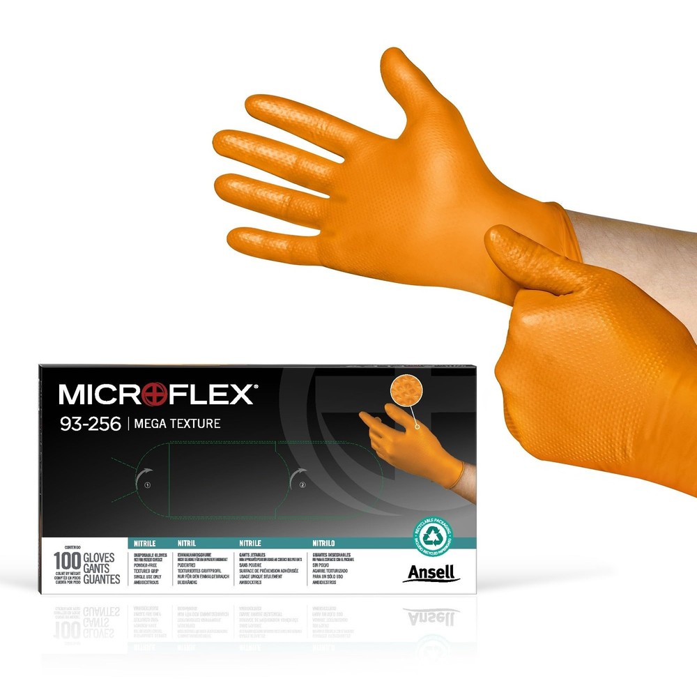 Microflex 93-256 Mega Texture Grip Extra Durable Nitrile Disposable Gloves, 6...