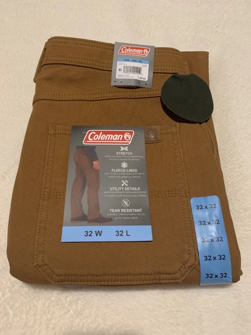 Coleman Men's Carpenter Fleece Lined Pants Choose SZ & Color Toffee, Green, Grey