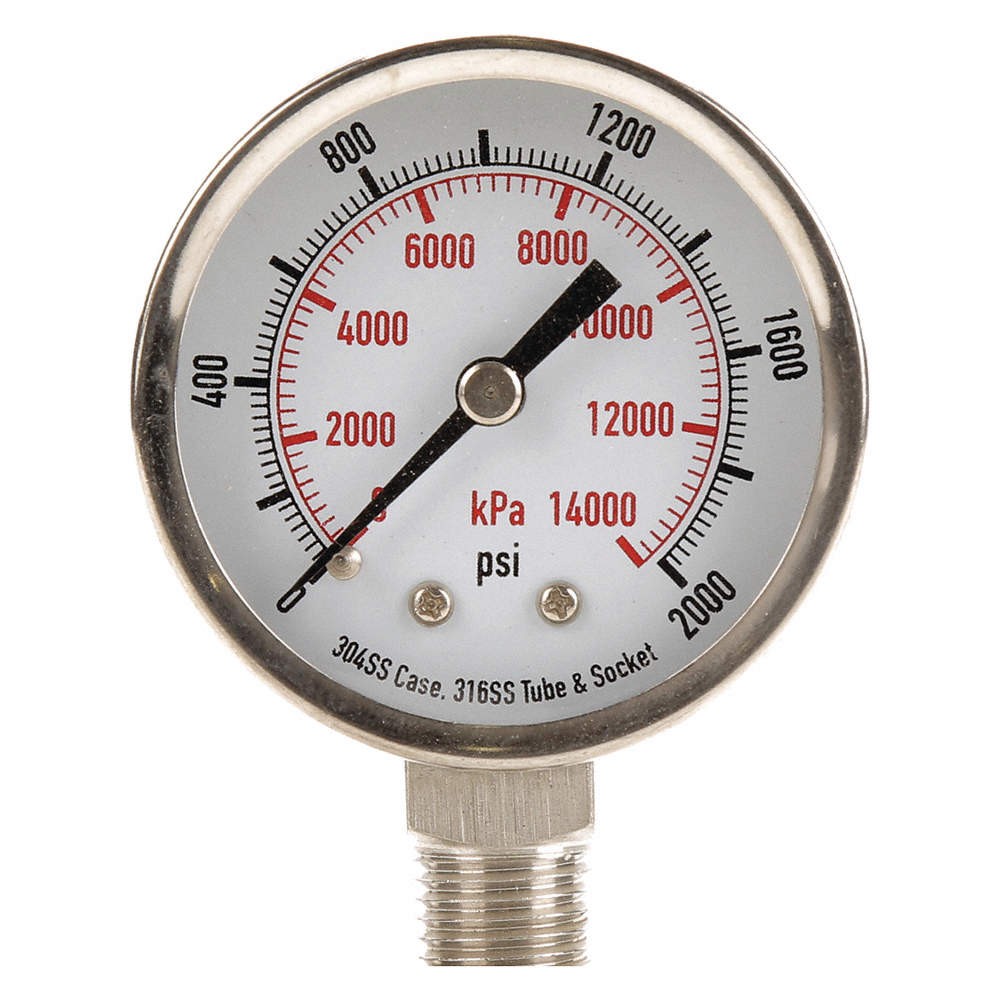 GRAINGER APPROVED 4FML5 Pressure Gauge,Test,2 In 4FML5