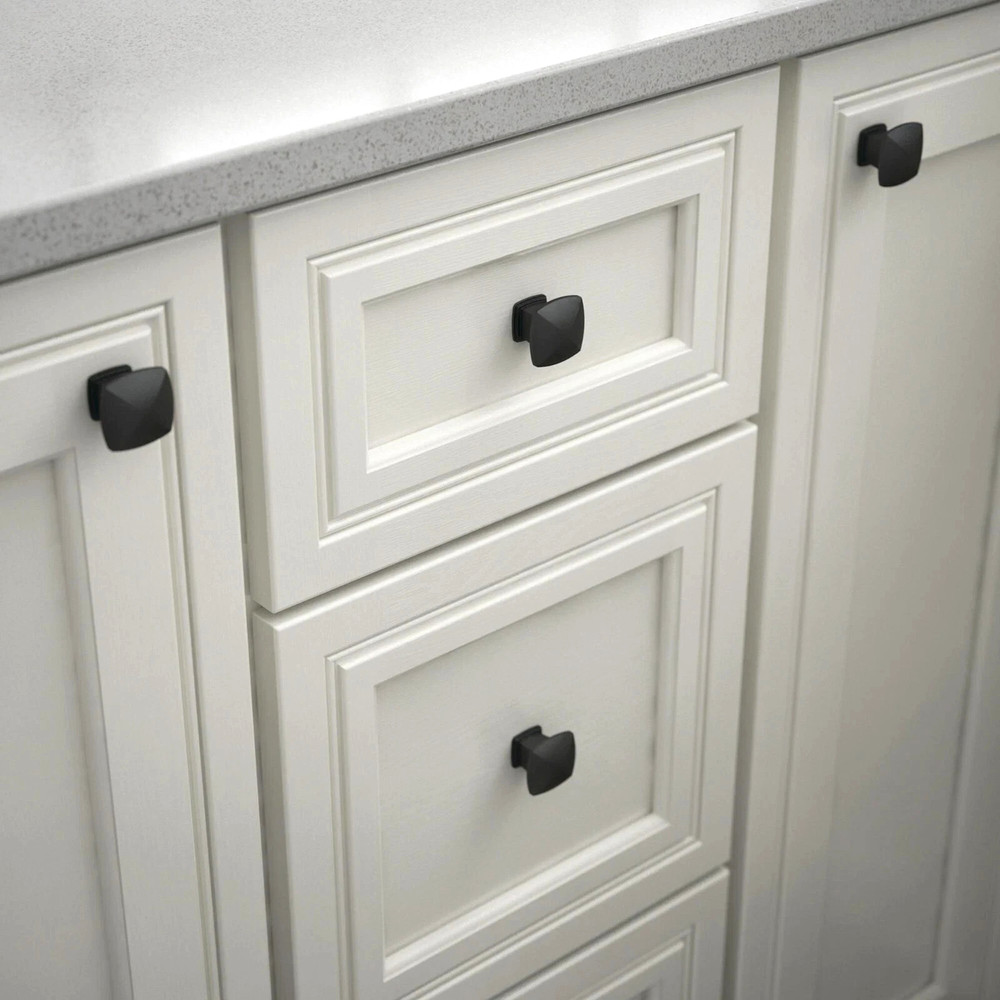 SET of 2 Matte BLACK 1.25" SQUARE Metal Drawer PULL KNOBS Cabinet Cupboard Pull