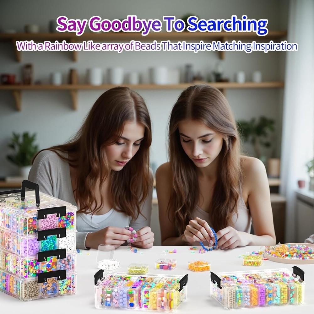 Bead Organizer Box 120 Pcs, 4-Tier Large Capacity Stackable Bead Storage Cont...