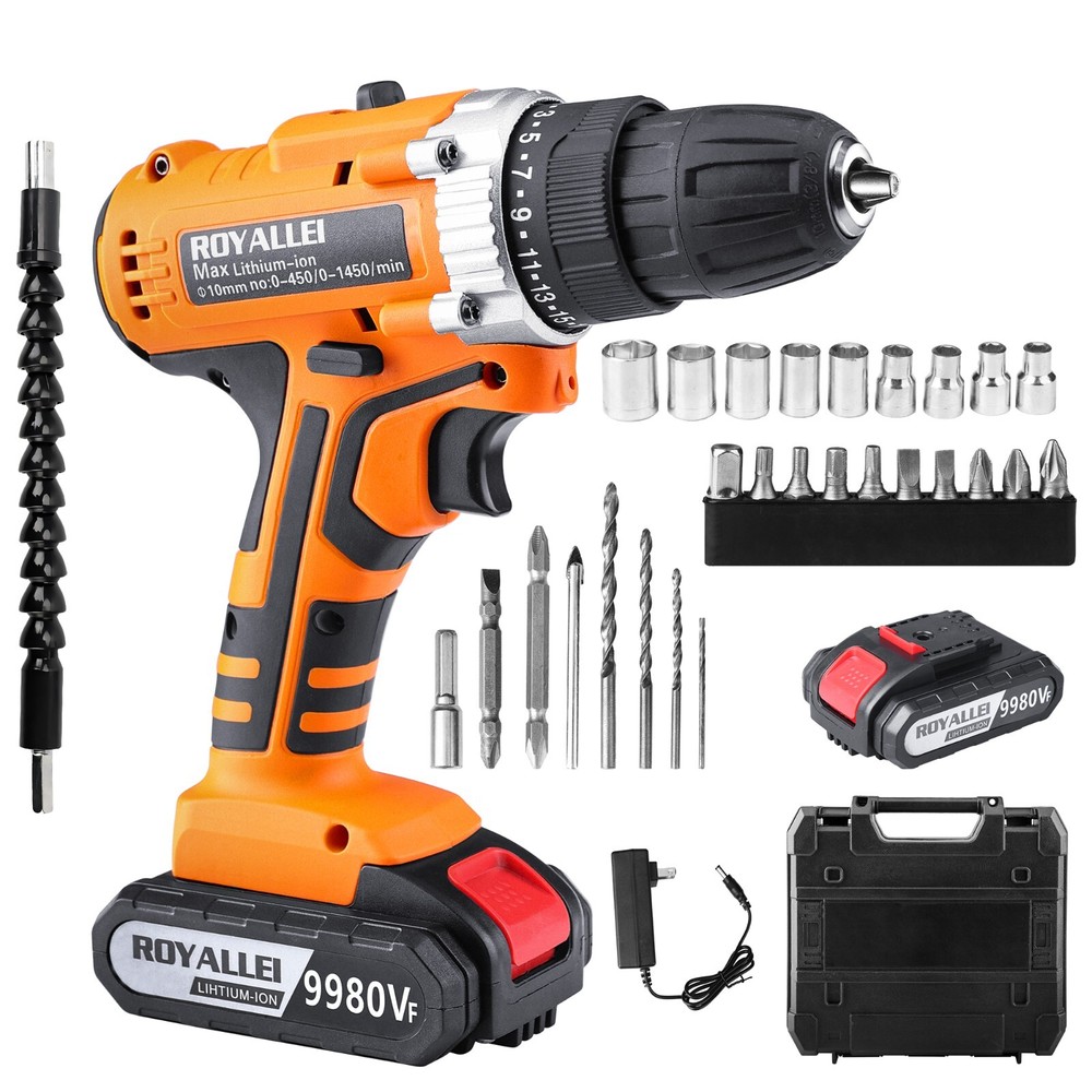 Electric Lithium-Ion Drill Driver 1/2 inch Multi-function Cordless 21V 2 Speed