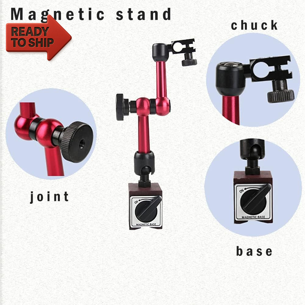 Oudtinx Red Adjustable Magnetic Base Holder for Digital Dial Indicator