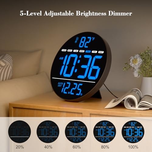 Large Digital Wall Clock with LED Display, Electric Wall Clock with Blue