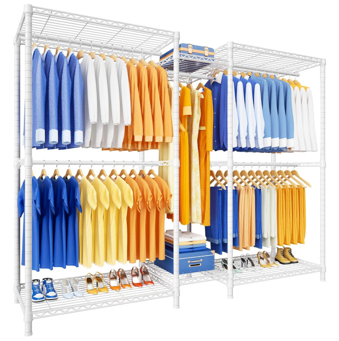 Perchero metálico con estantes, 960 lbs de carga, blanco, gran capacidad.