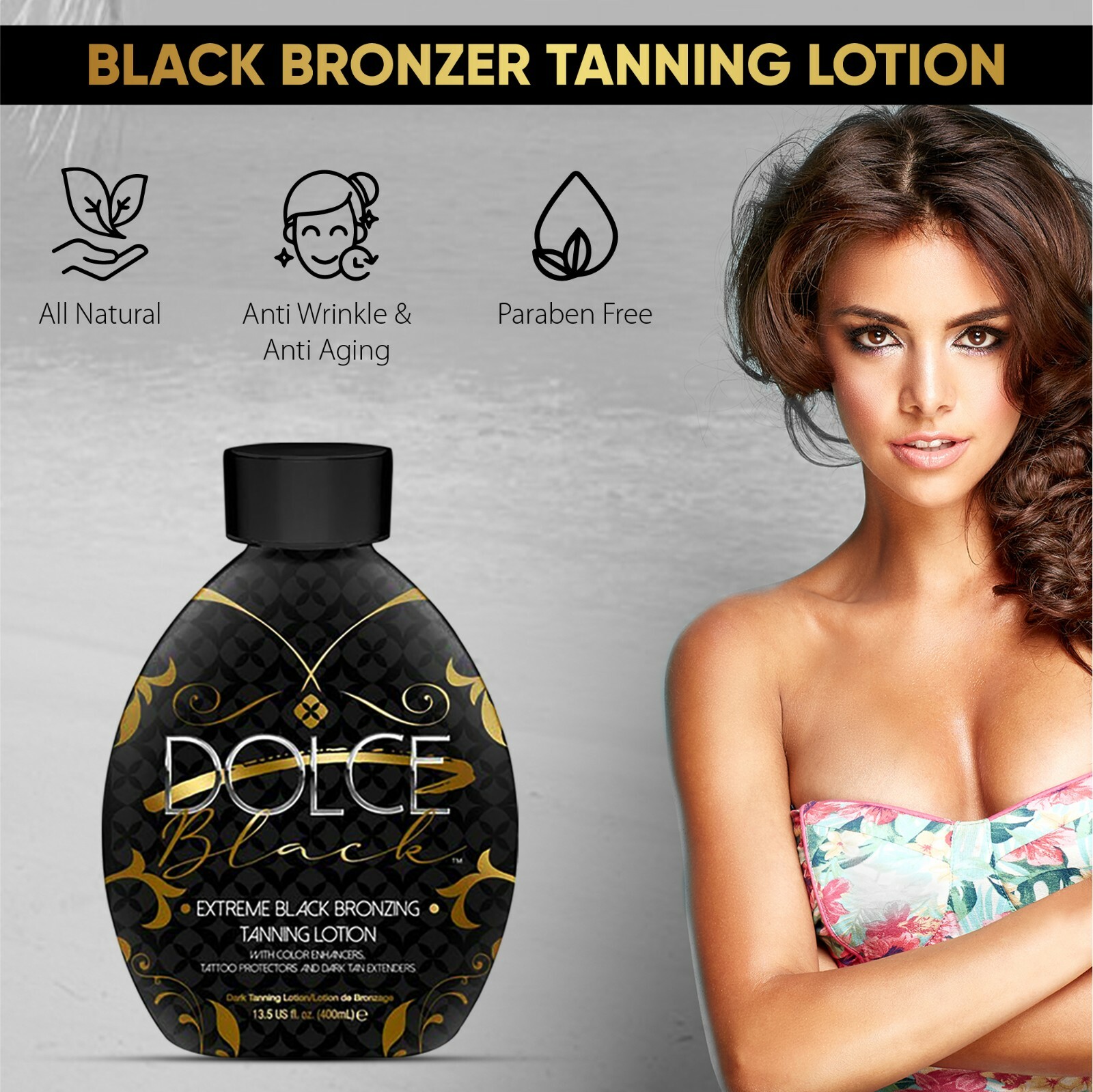 Dolce Black Extreme Bronzer Tanning Lotion w/ Tattoo Protection & Tan Extenders