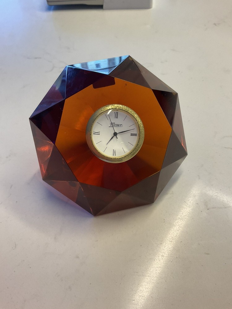 Moser Red Crystal Clock Signed