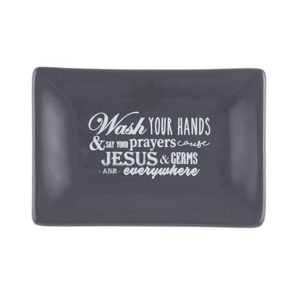 Soap Dish Bathroom Kitchen Decor Jesus & Germs Are Everywhere Black Ceramic