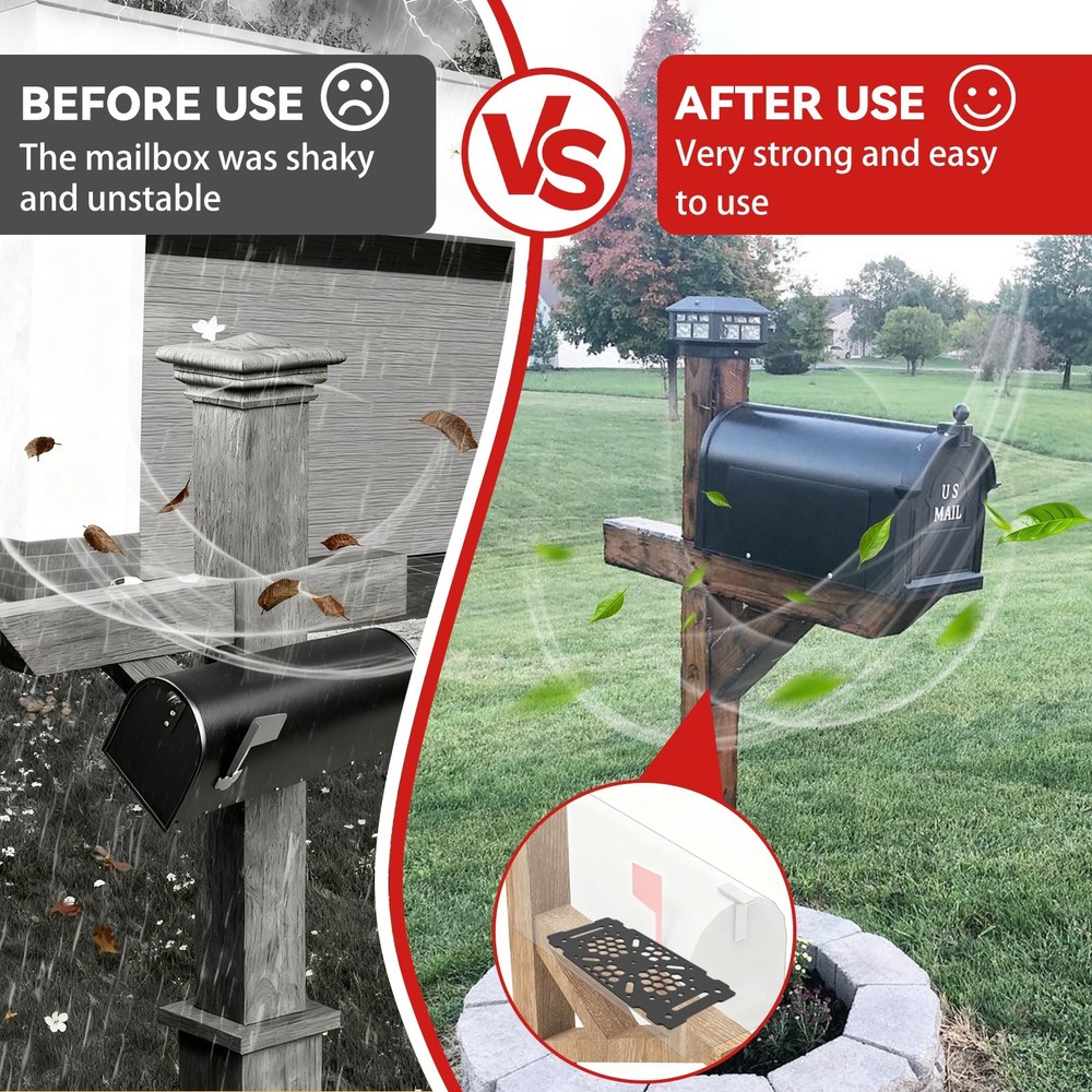 Mailbox Post Mount Brackets + Mailbox Flag, for Post Mount Mailboxes 2 PCS