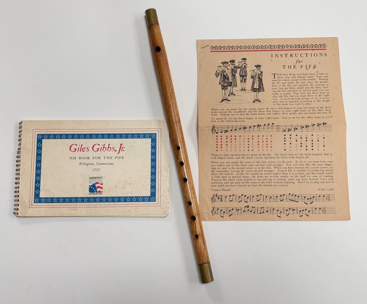 VTG Giles Gibbs Jr Music Book w Reproduction Wooden Fife Revolutionary War Era