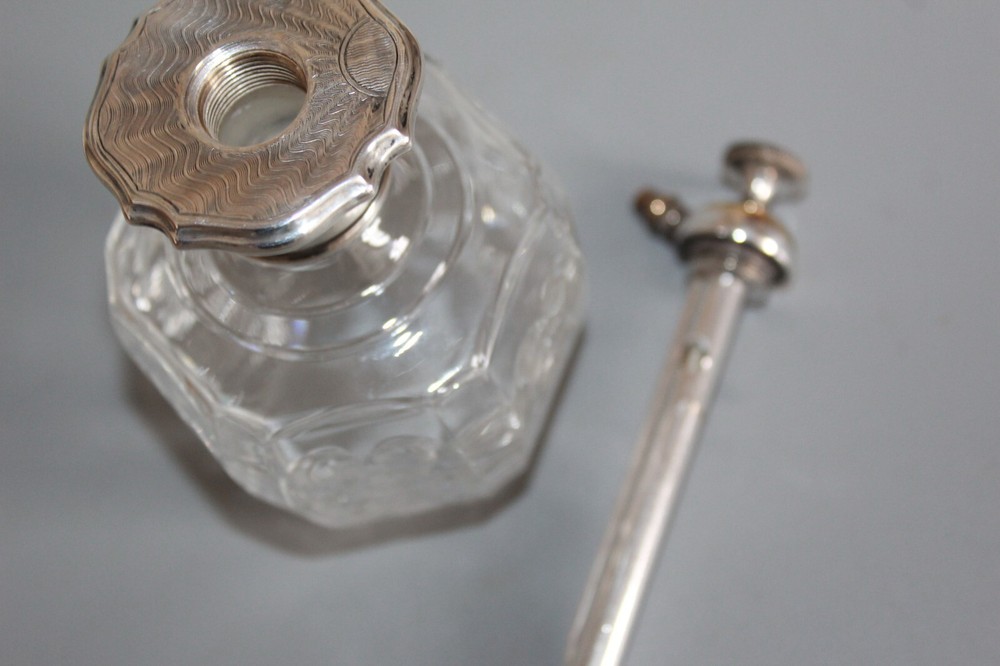 WEBB CORBETT HEXAGONAL CUT CRYSTAL PERFUME ATOMISER BOTTLE WITH SILVER COLLAR