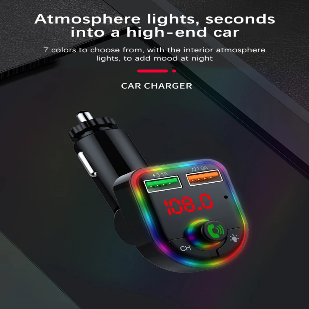 Car Wireless Bluetooth5.3 FM Transmitter MP3 Player USB Car Fast Charger Adapter