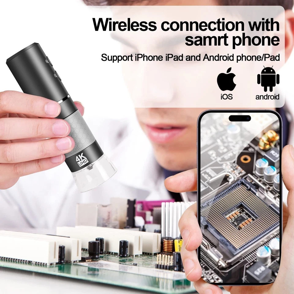 4K WiFi Digital Microscope – Wireless Handheld for iPhone Android Windows Mac