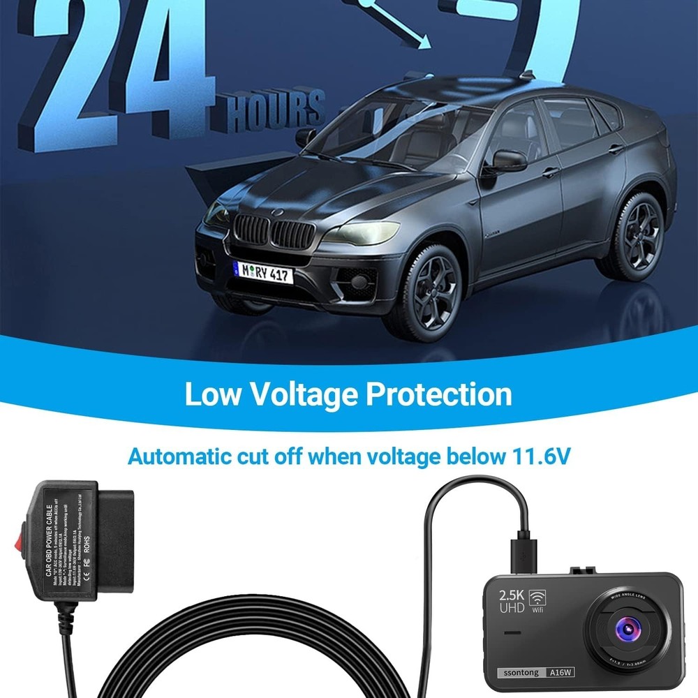 Dual-Mode OBD Power Cable for Dash Cameras - ACC & Surveillance Functionality