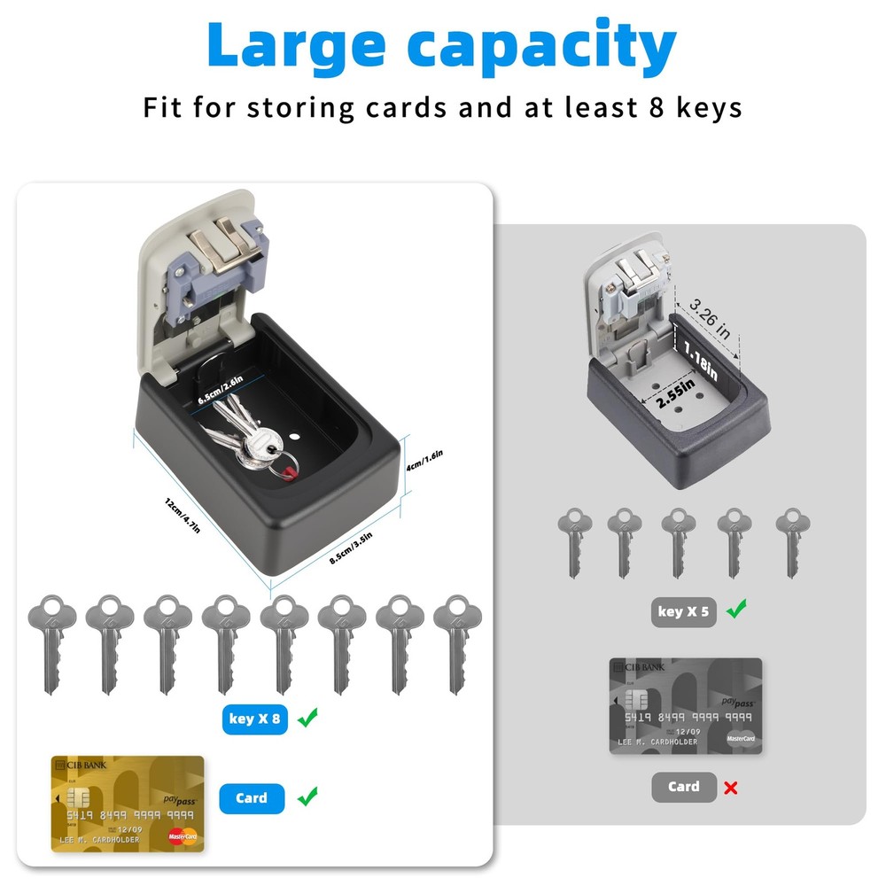 Key Lock Box,Combination Lockbox Wall-Mounted Key Storage Box for Keys,Large ...