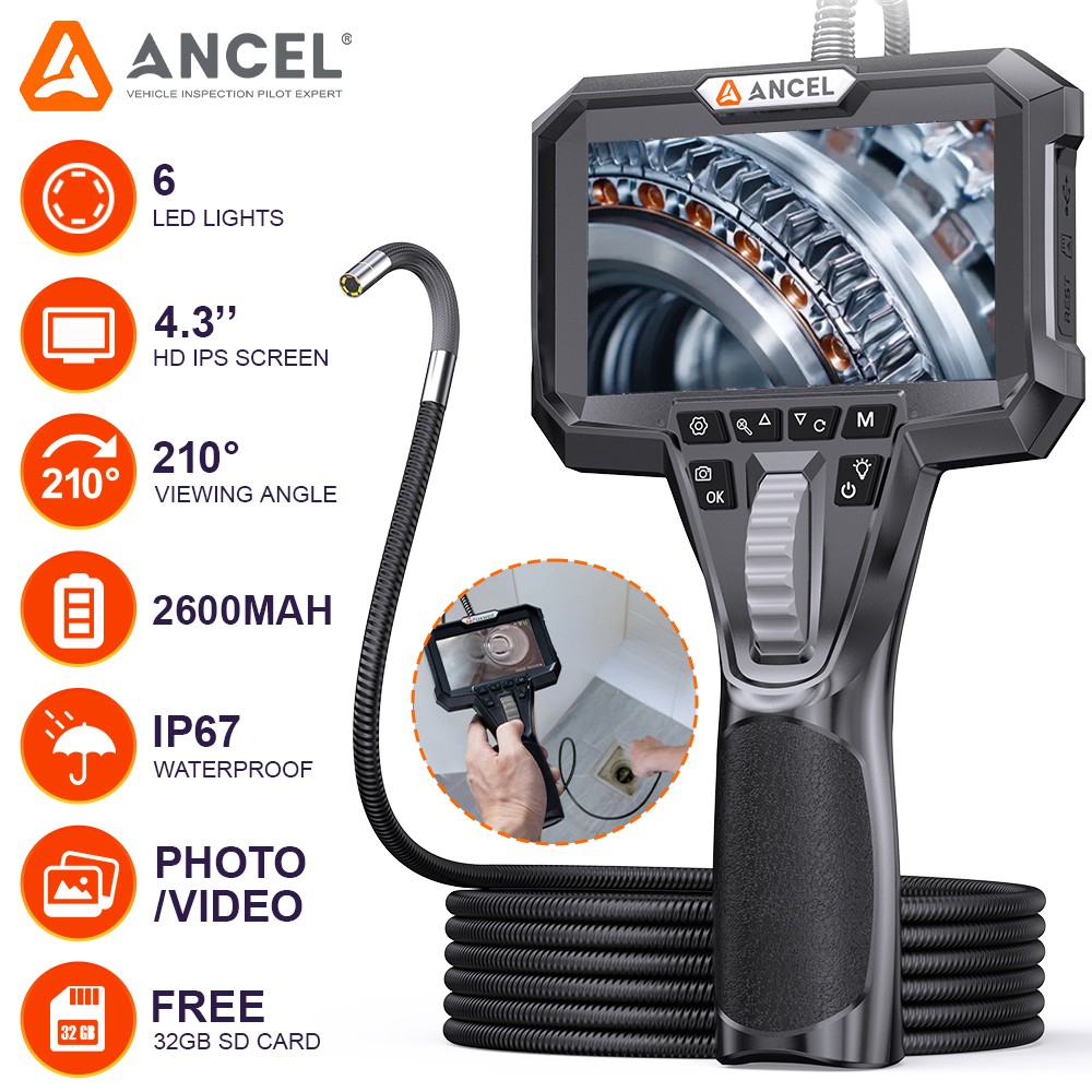 210° Two Ways Articulating Borescope Endoscope HD Camera 6 LED Adjustable Lights