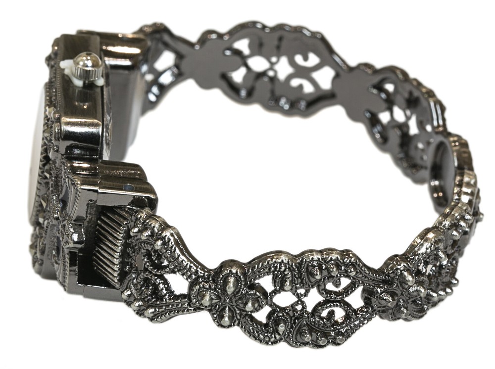 Blekon Collections Women's Antique Rectangular Case Marcasite Bangle Cuff Watch
