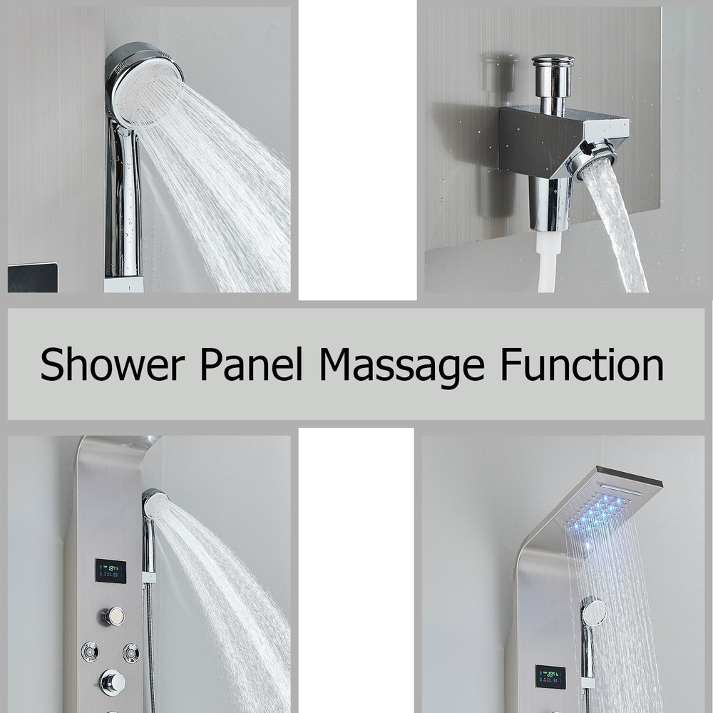Brushed Nickel Shower Panel Tower System Rainfall Head Massage System Body Jet