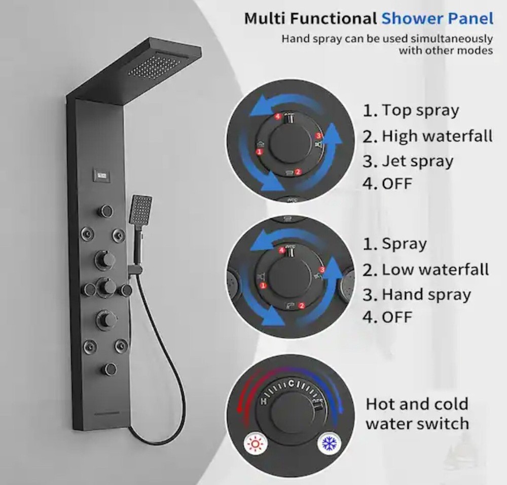 8-Jet Rainfall Shower Tower Shower Panel System with Rainfall Waterfall...