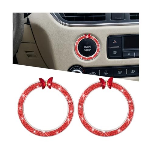 2PCS Bling Butterfly Car Engine Push Start Button Decoration Ring, Glitter Red