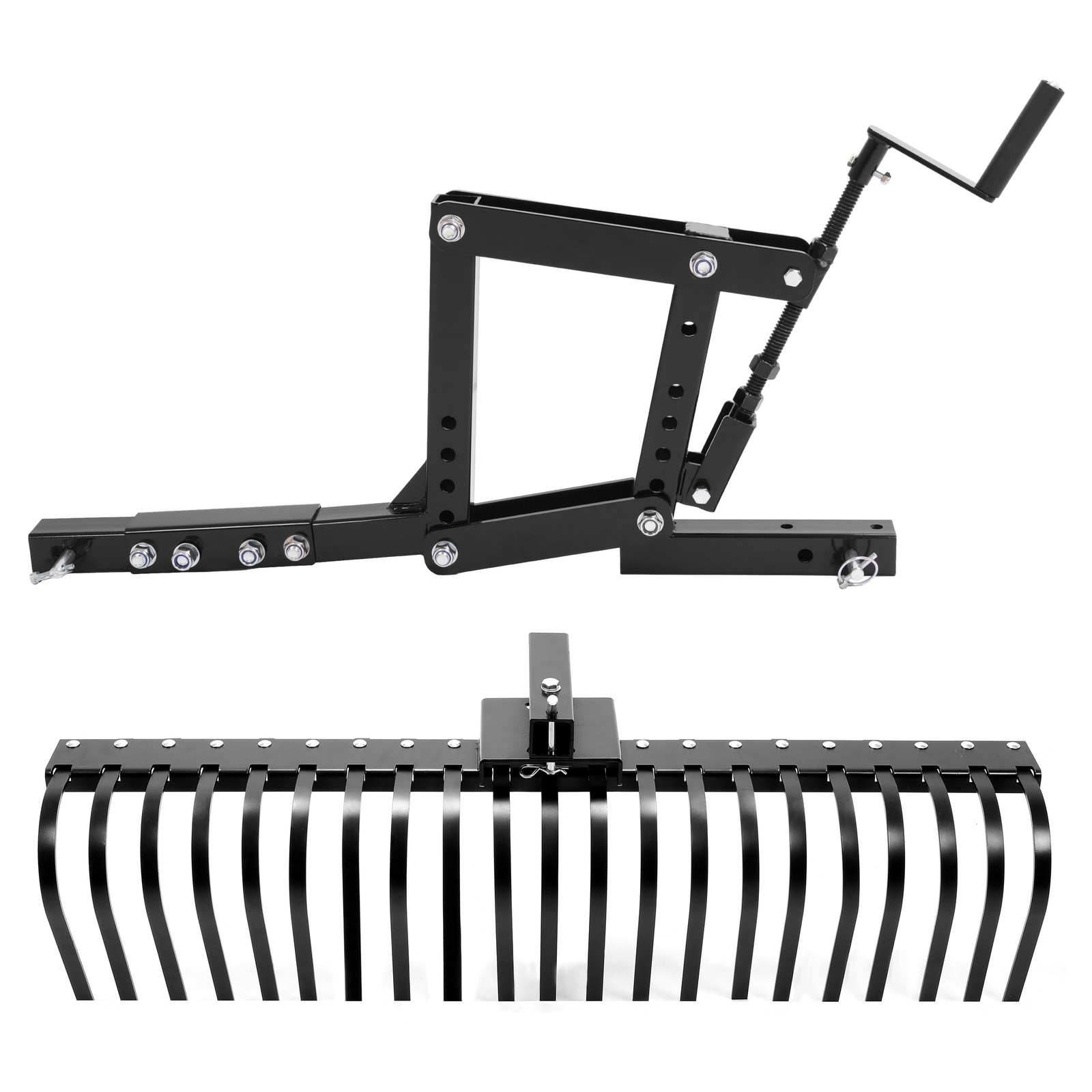 Adjustable 3 Point Landscape Rake + 1 Point Hitch Lift for Tractor Soil Lawn ATV