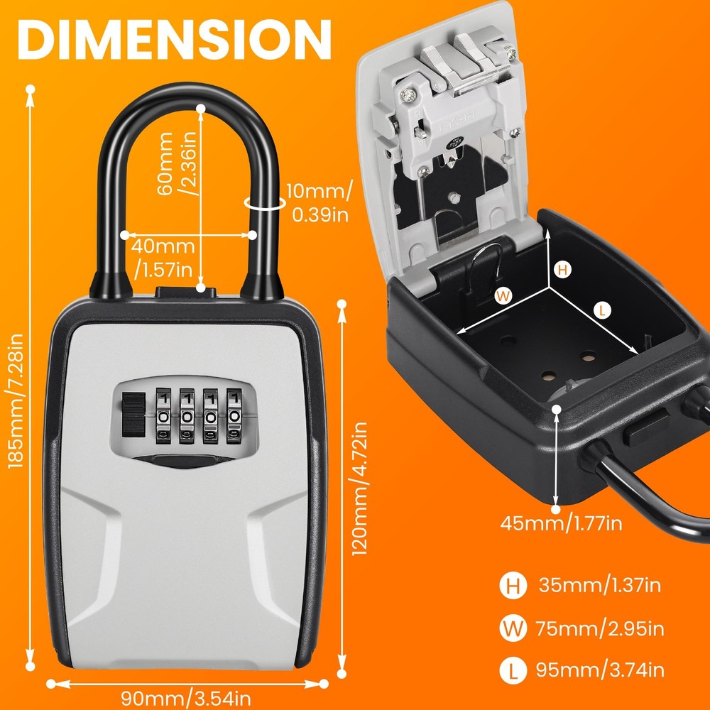 Portable Key Lock Box Gray Wall Mounted for House Key 6 Key Capacity Code