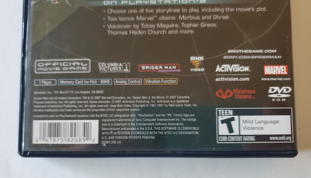 Playstation 2 Spider-Man 3 Case Only.