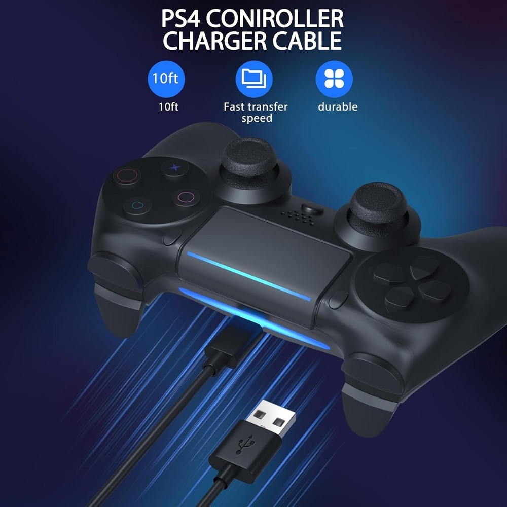 Durable 10FT PS4 Controller Charging Cable for Seamless Gameplay & Fast Charging