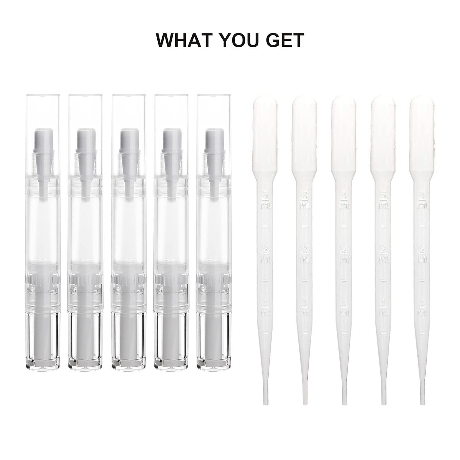 5 pack 5ml Transparent Twist Pen for Cuticle Oil Applicator, Empty Nail Oil Pen