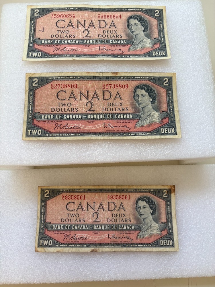 3-1954 Canadian 2 Dollar Bill Circulated