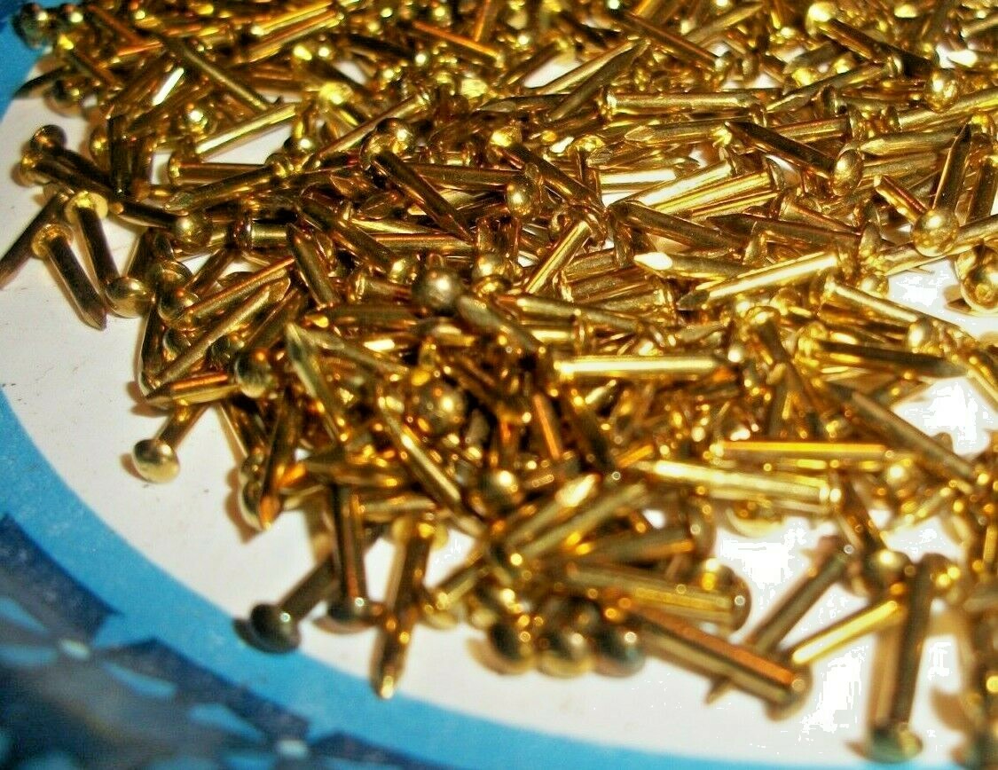100 VINTAGE 3/8" X #17, SOLID BRASS BRAD NAILS, ROUND DOME HEAD ESCUTCHEON PINS