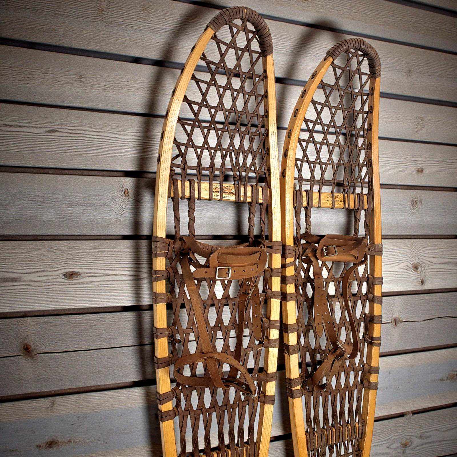 Vintage Snowshoes Northwoods Brand Made In Canada 56" x 10" Safesport Denver CO.