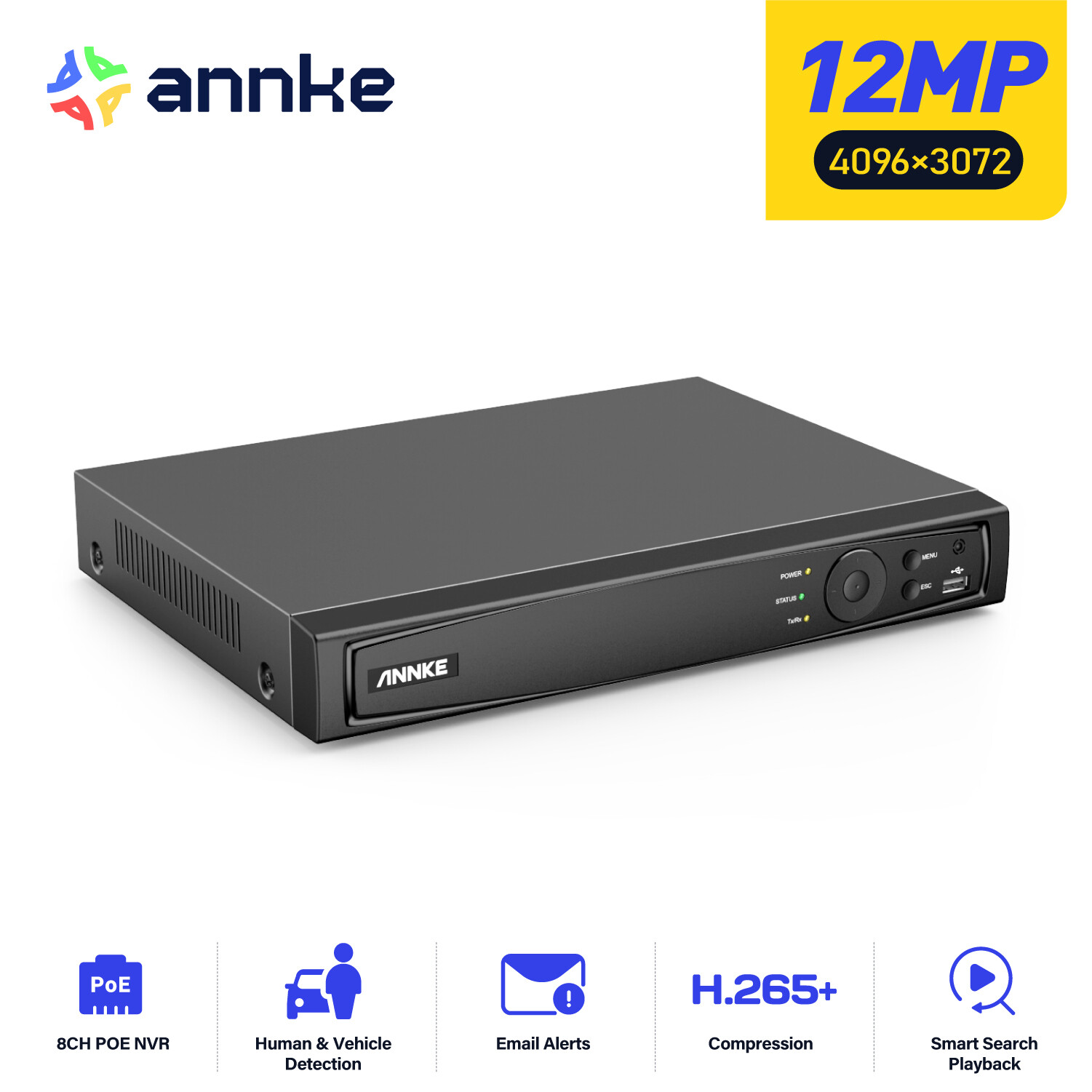 ANNKE 8CH 12MP NVR Recorder for Surveillance IP Security POE System H.265+ P2P