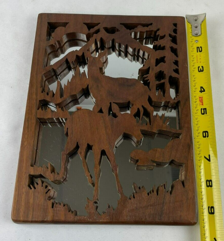 Handmade scroll saw Deer with Mirror Background 7x9