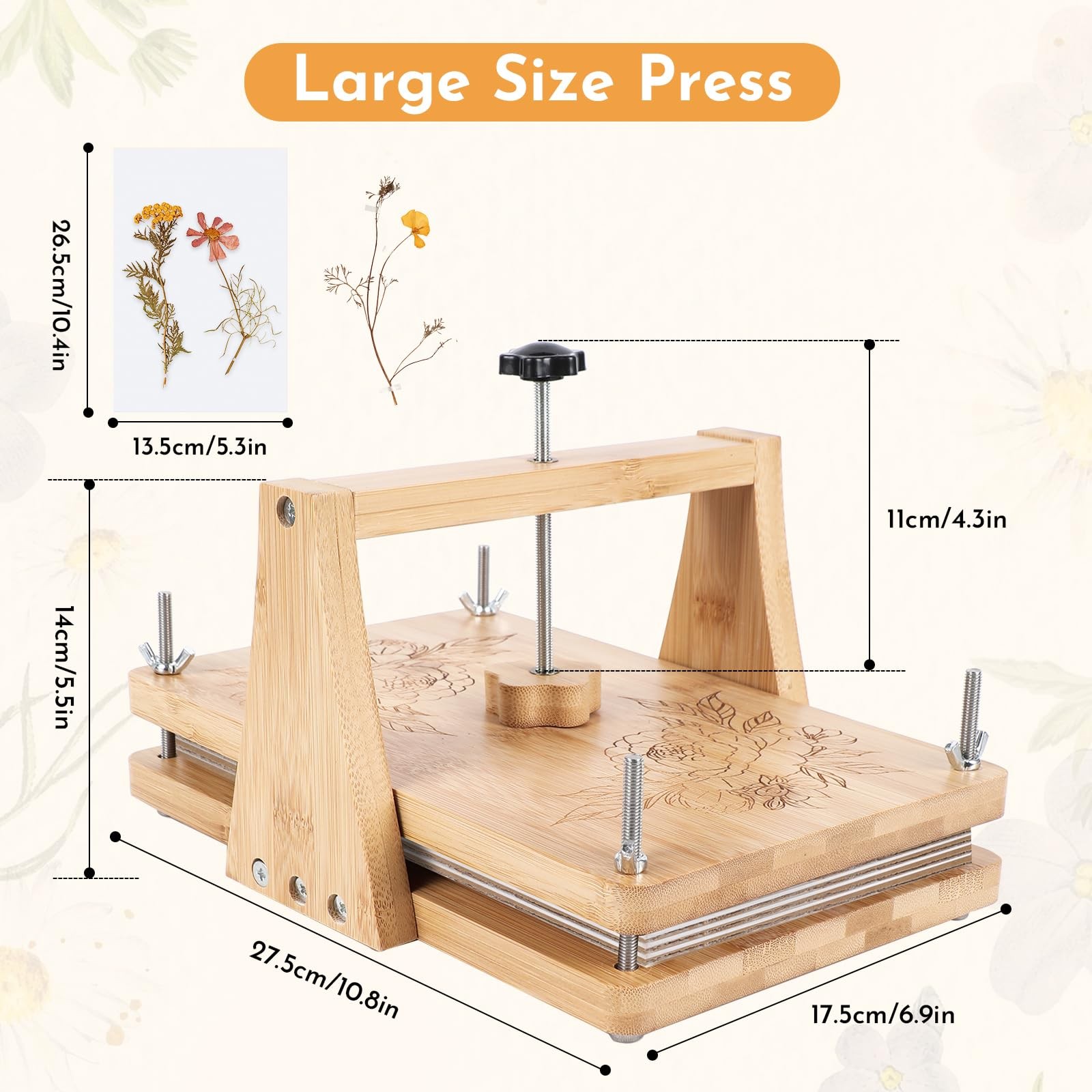 NIUGRECF 1Set Large Wooden Flower Press Kit - Even Pressure Flowers Pressed D...