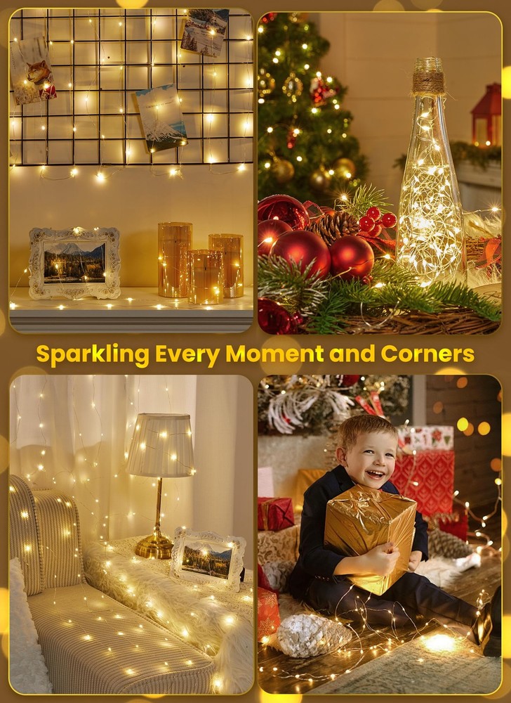 100LED Warm White Waterproof String Lights Timer Remote Control 33ft Fairy Li...