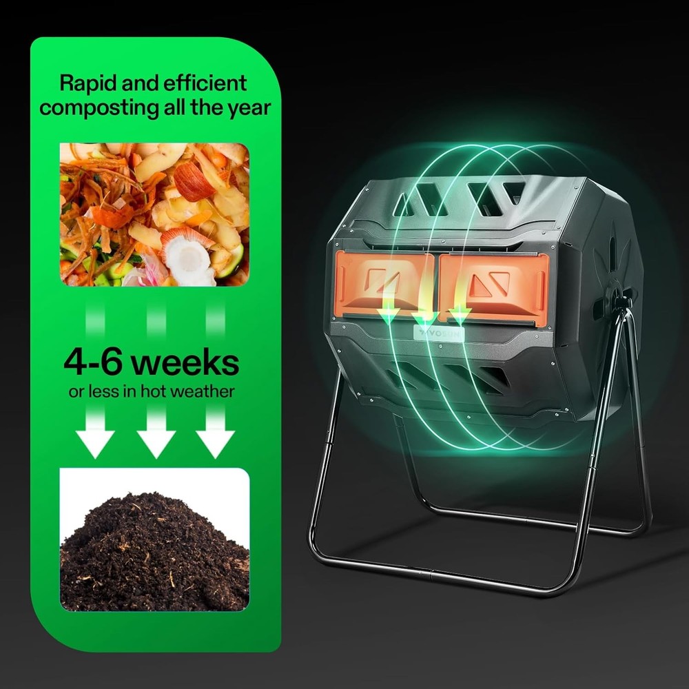 43 Gallon Outdoor Tumbling Composter Octagonal Dual Rotating Batch Compost Bin