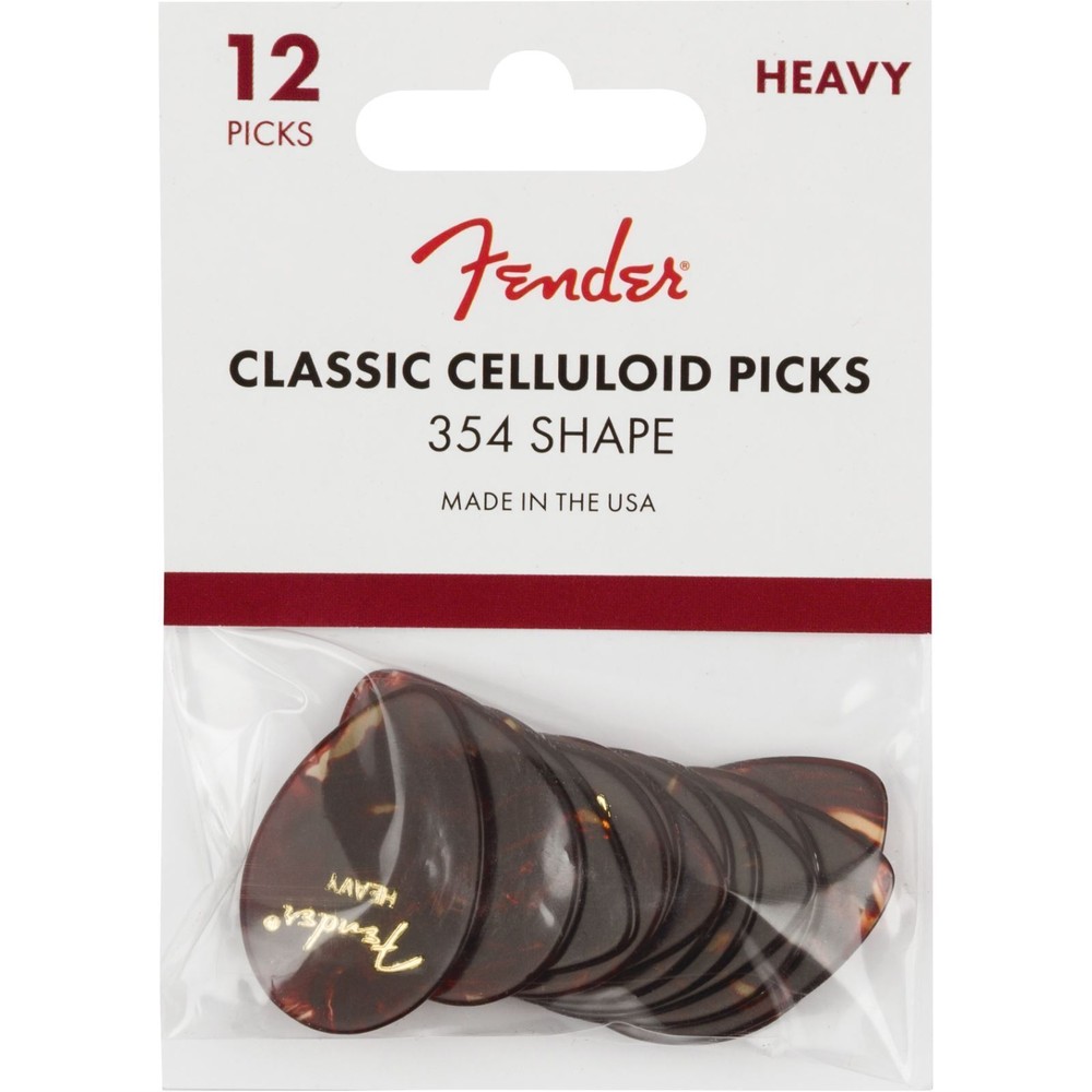 Fender Classic Celluloid 354 Shape Guitar Picks, Heavy, Tortoise Shell, 12-Pack