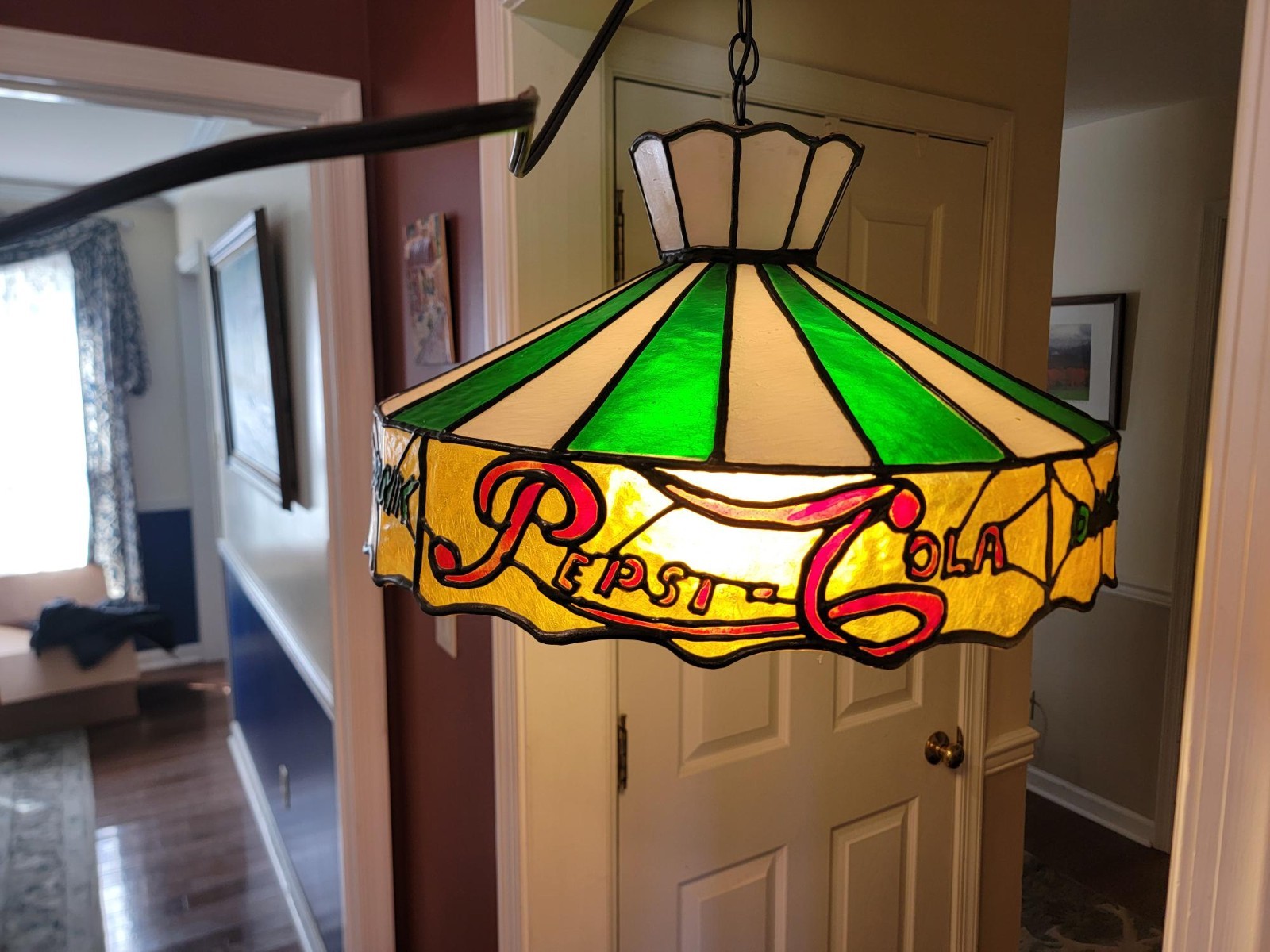 Vintage Pepsi Faux Stained Glass Resin / Plastic Hanging Light Lamp - VGC